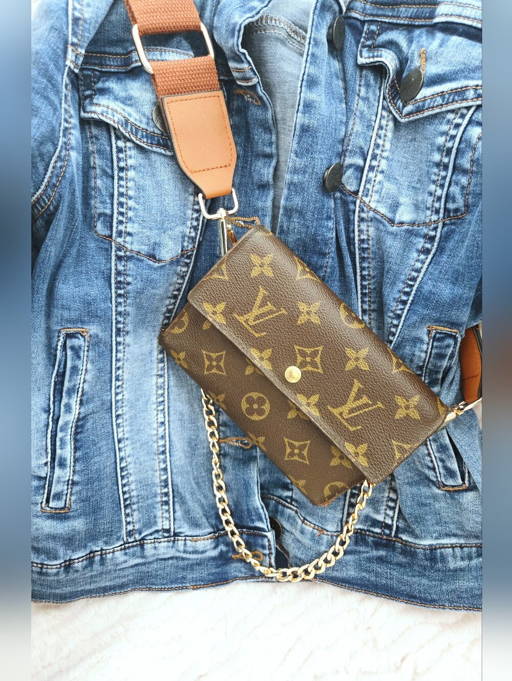 Authentic LOUIS VUITTON LV Monogram Wallet Clutch Card Holder Crossbody WOC‎